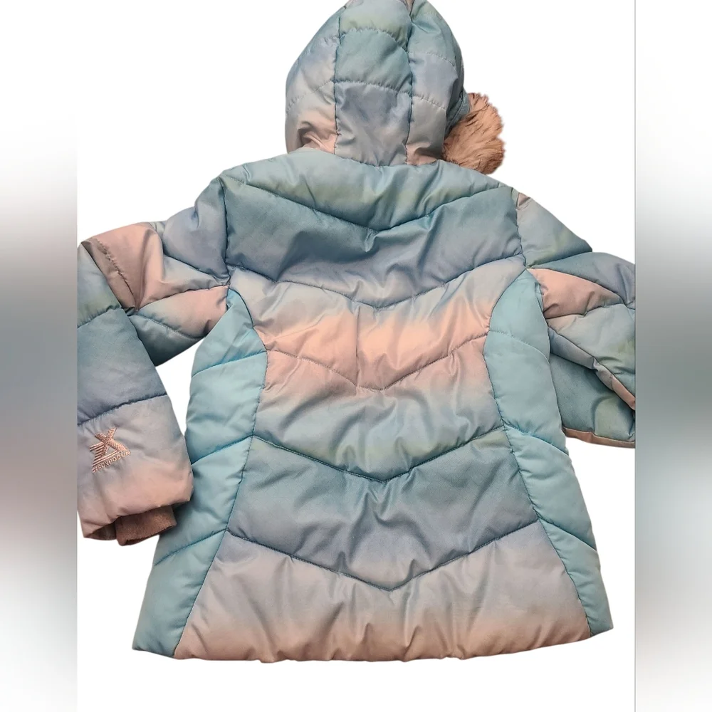 ZX Zero Posur Puffy Coat Pastel Ombre Hoodie Faux‎ Fur Removable Hood Girls Sz S